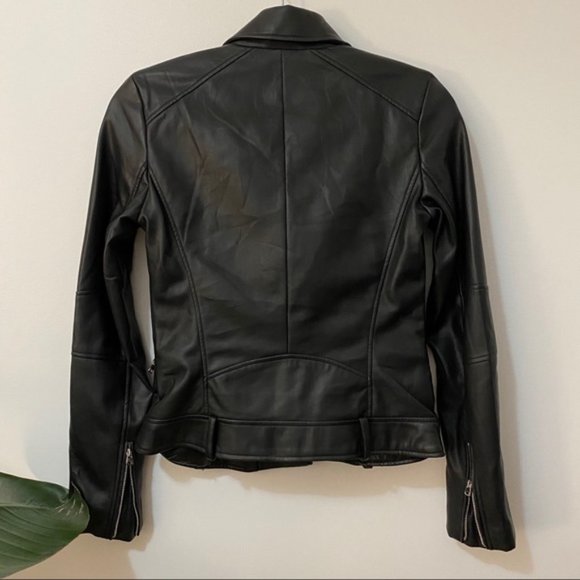 Zara Black Moto Faux Leather Jacket Small - Picture 6 of 8